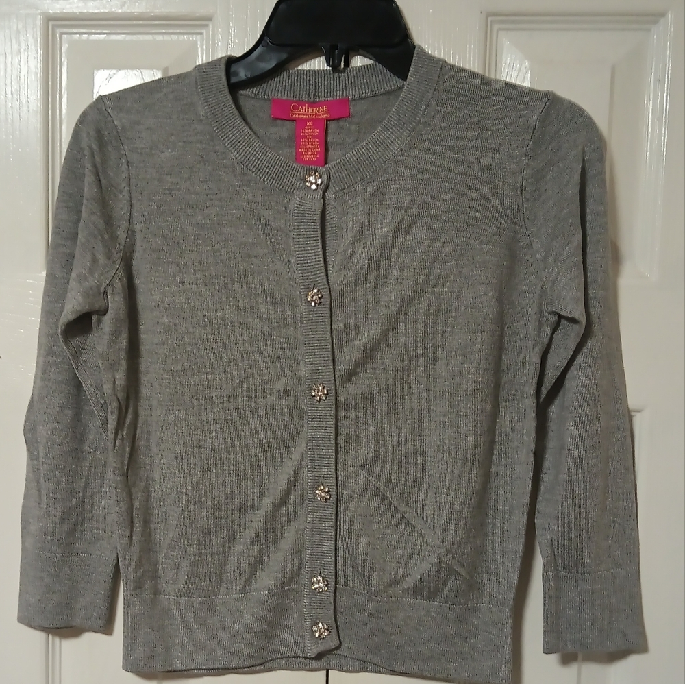 Catherine Malandrino Gray Cropped Crystal Button Cardigan